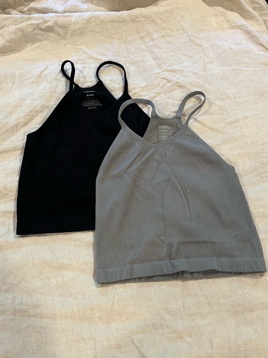 adodos Tops - Long Ribbed Cropped Tank Top - Black & Gray